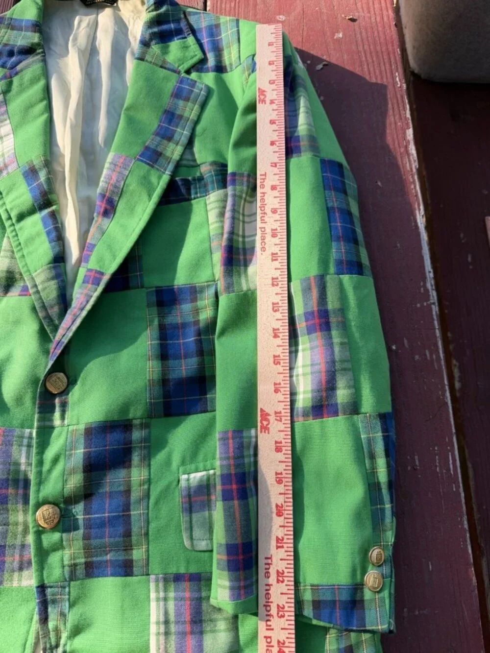 Vintage 80s Green tartan plaid patchwork preppy OLD MONEY tailored blazer 38